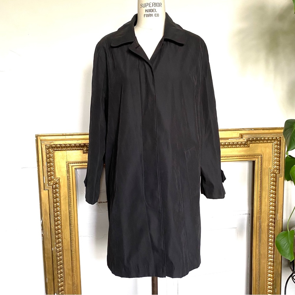 London Fog black trench coat beltless sz Medium petite